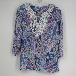 Alfred Dunner Paisley Print Women's 3/4 sleeve Tunic Top size petite med